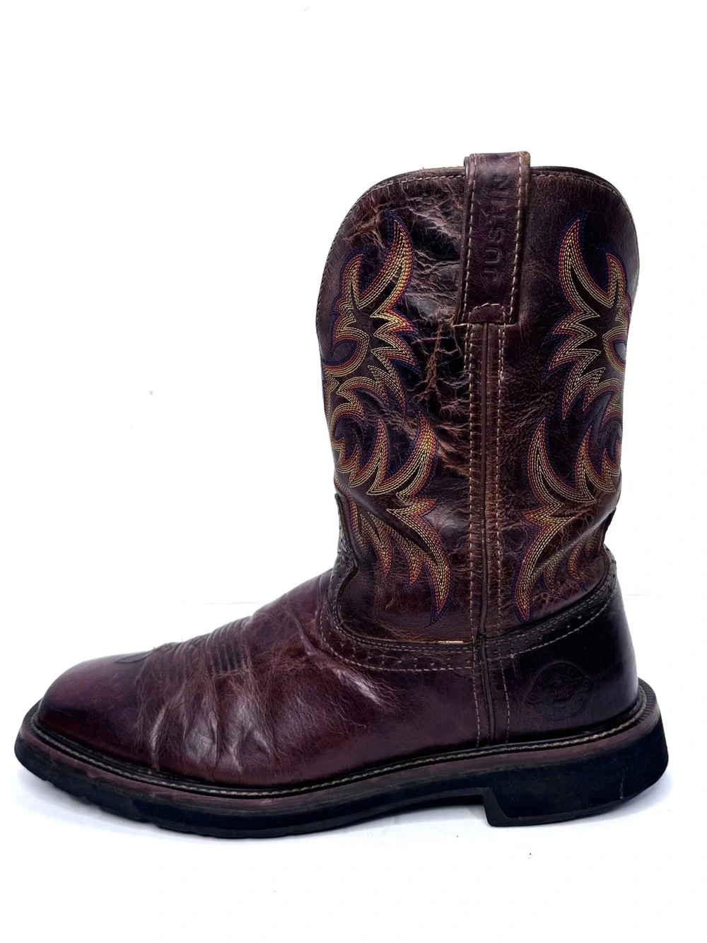 Justin WK4681 Driller Work Boots Mens 11D Brown Square Toe Soft Toe Pull On